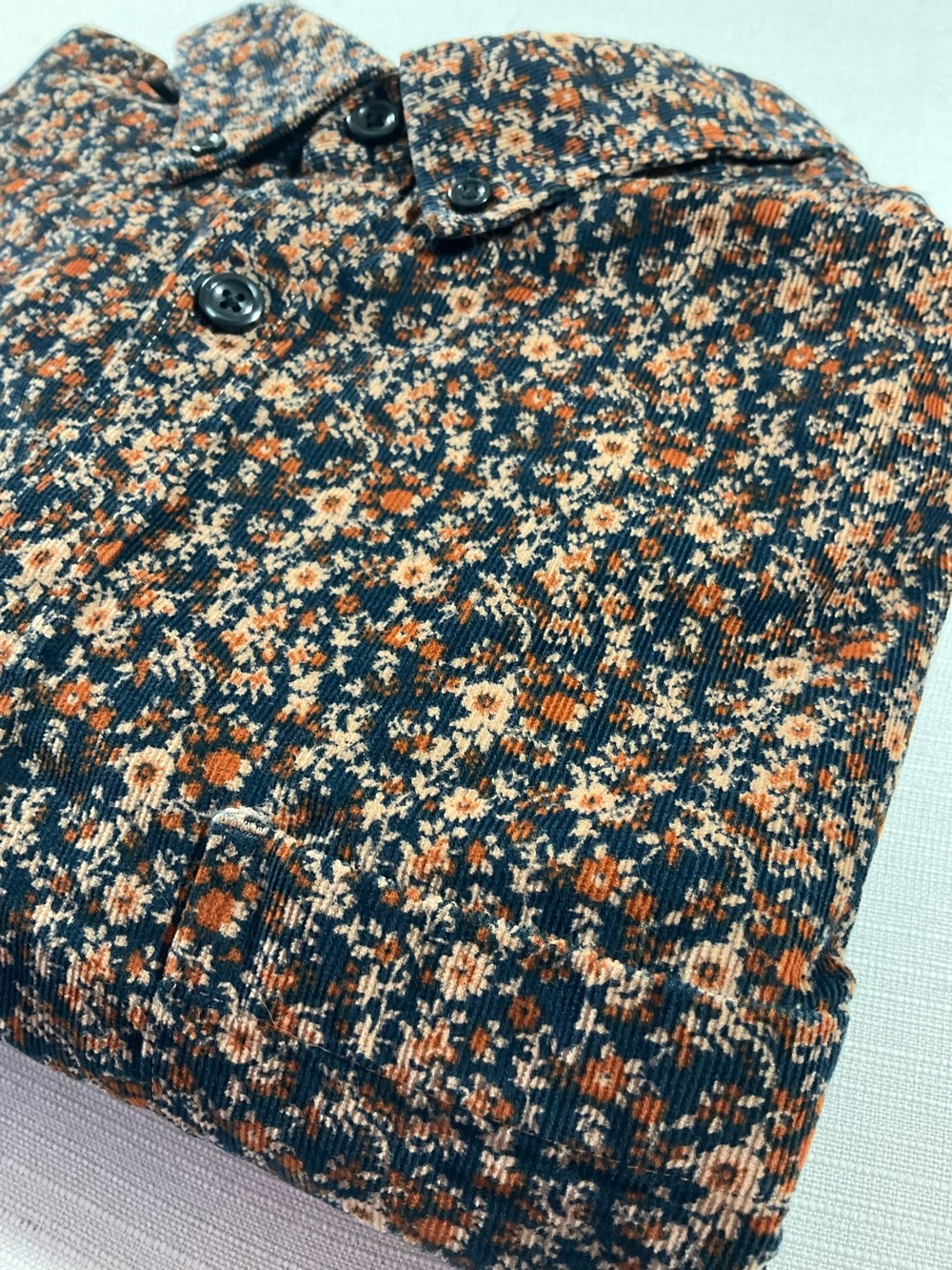 EXPRESS Vintage Style Navy Corduroy Floral Print Long Sleeve Button Down Shirt